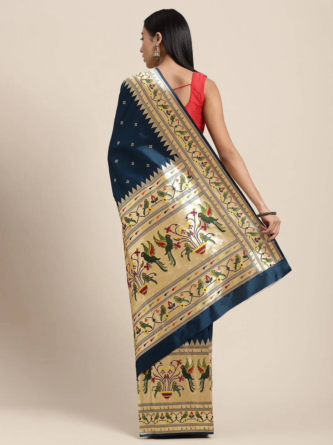 Neerus Peacock Color Banaras Fabric Saree - Image 2