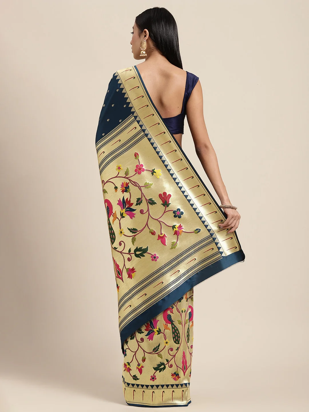 Neerus Peacock Color Banaras Fabric Saree - Image 2