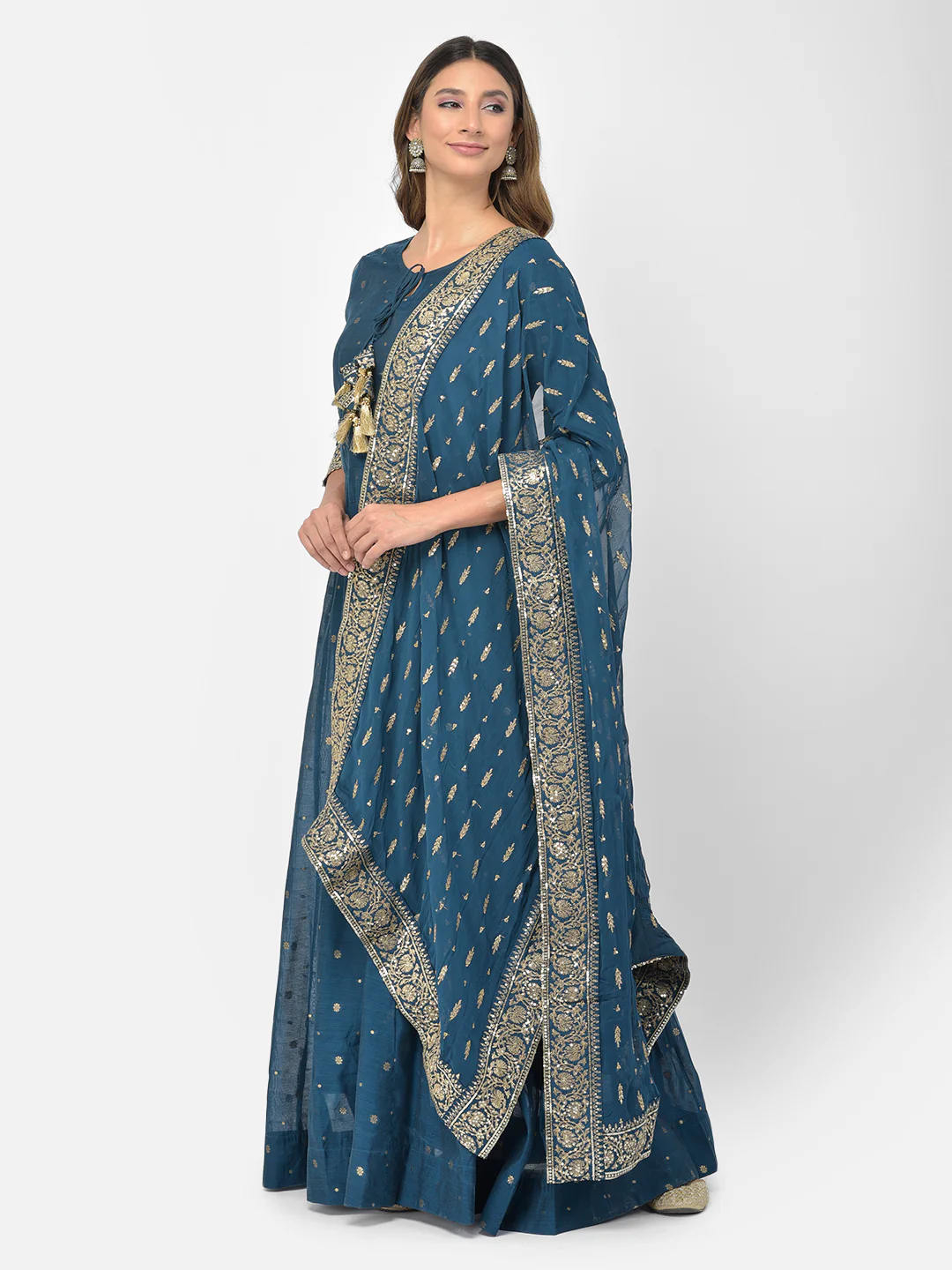 Neerus Peacock Color Chanderi Fabric Salwar Kameez - Image 4