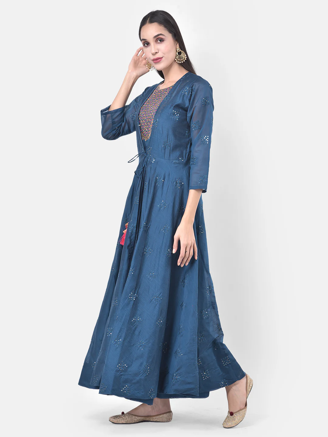 Neerus Peacock Color Chanderi Fabric Suit-Fusion - Image 2