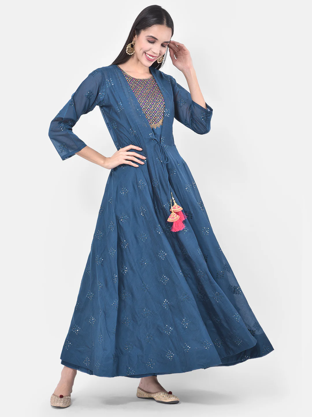 Neerus Peacock Color Chanderi Fabric Suit-Fusion - Image 7