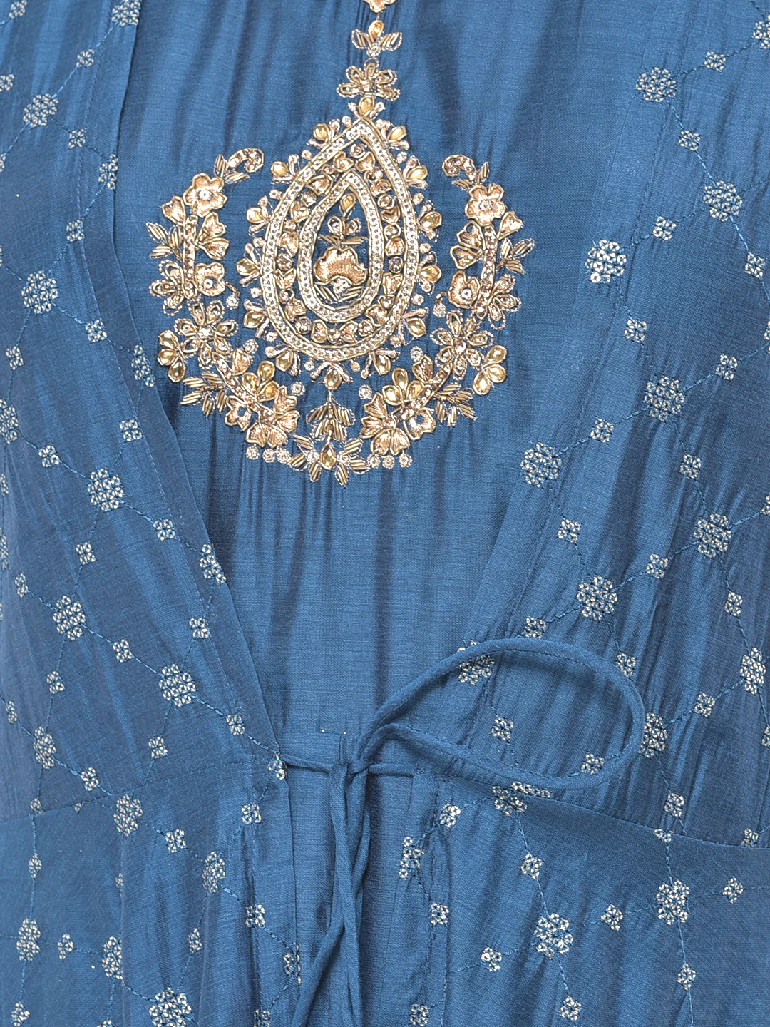 Neerus Peacock Color Chanderi Fabric Suit-Fusion - Image 3