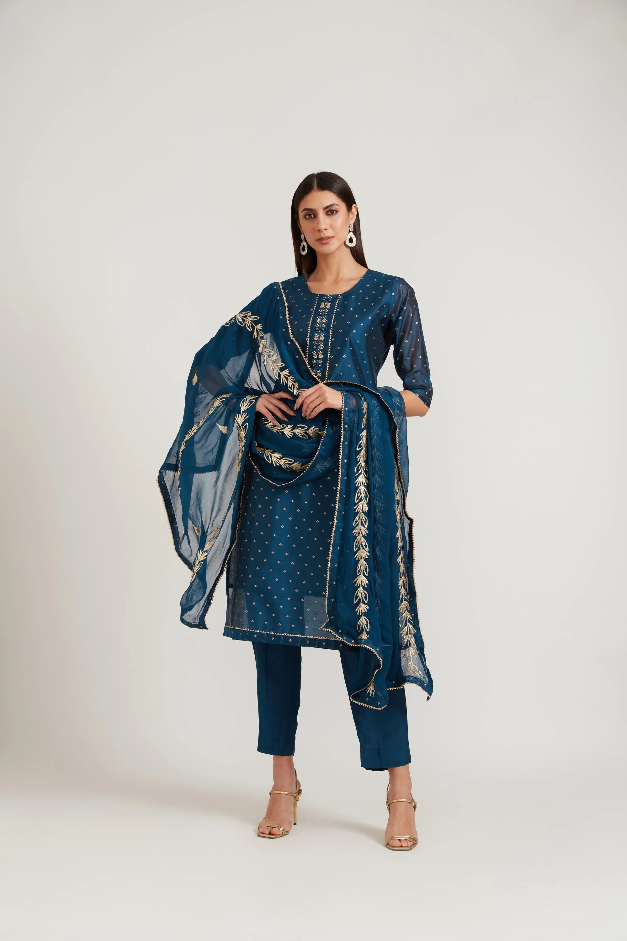 Neerus Peacock Color Chanderi Fabric Suit Set - Image 2