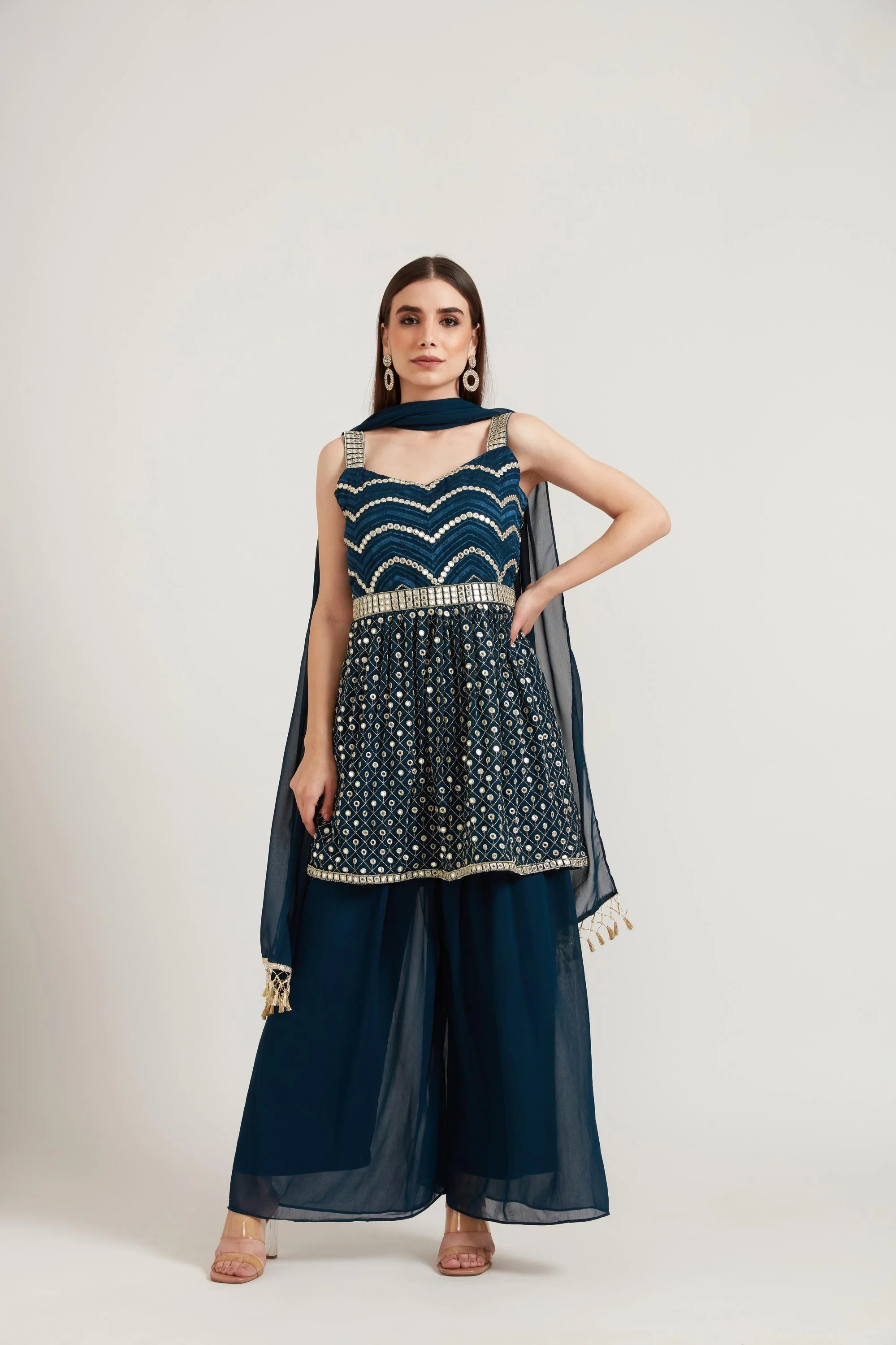 Neerus Peacock Color Georgette Fabric Anarkali Suit