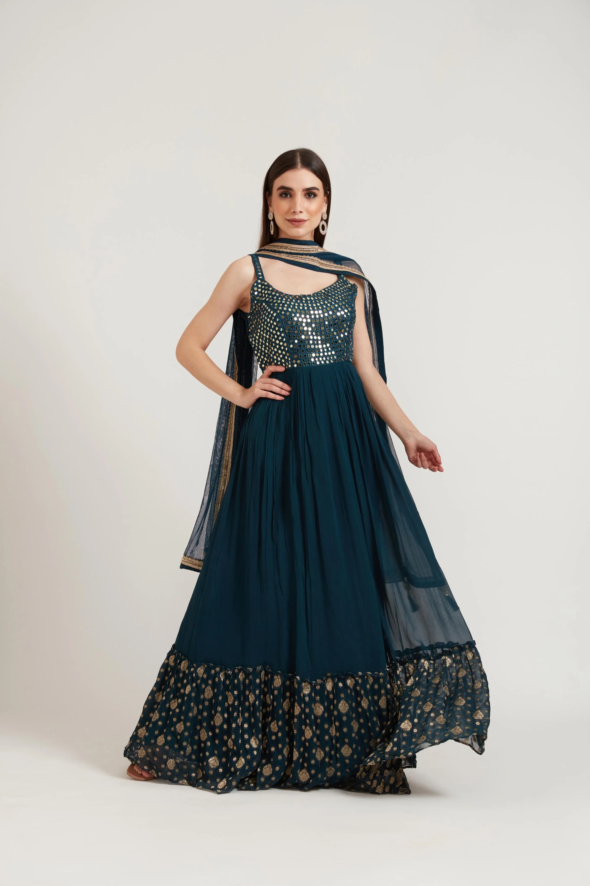 Neerus Peacock Color Georgette Fabric Anarkali Suit - Image 3