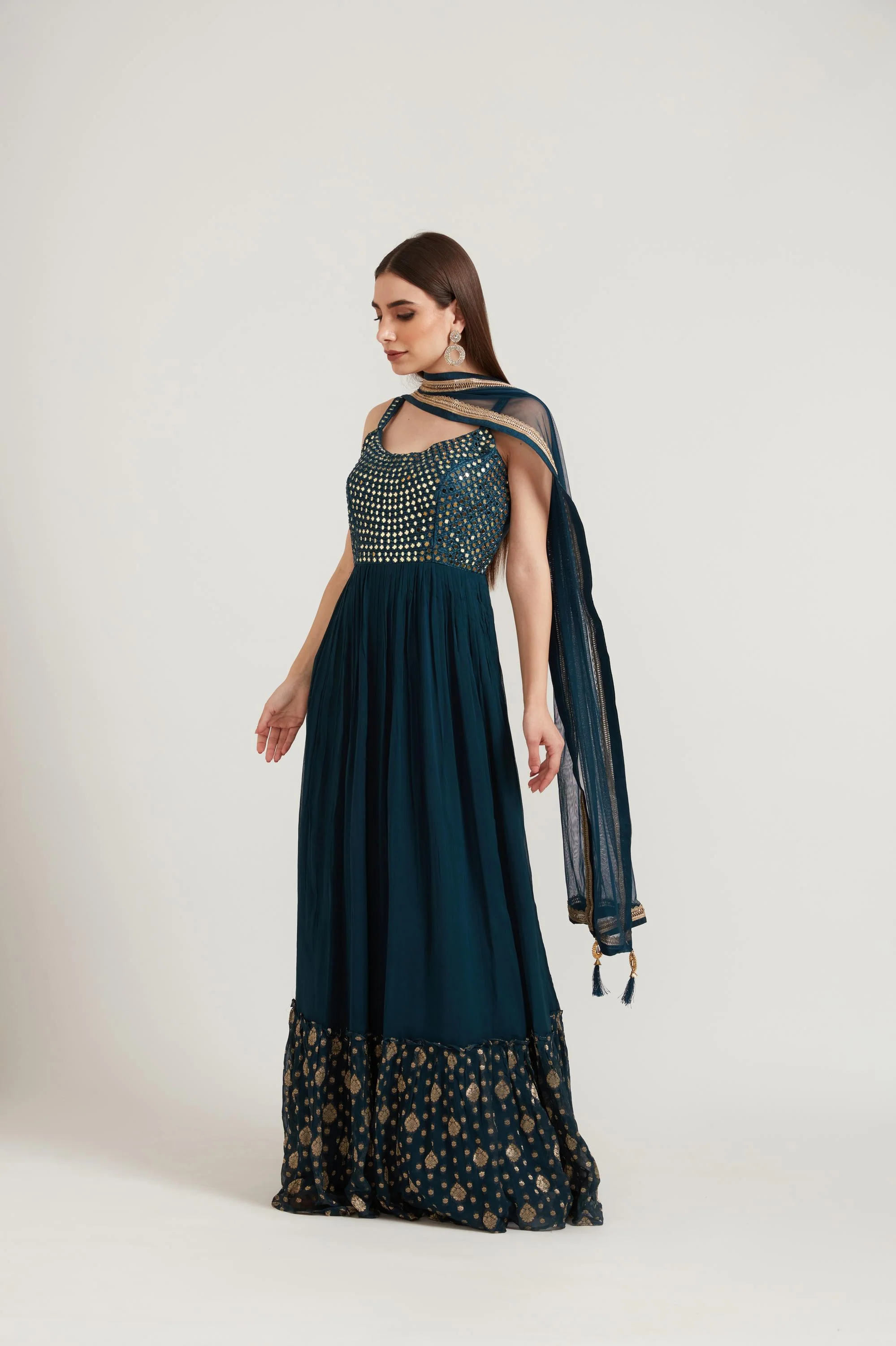 Neerus Peacock Color Georgette Fabric Anarkali Suit - Image 5