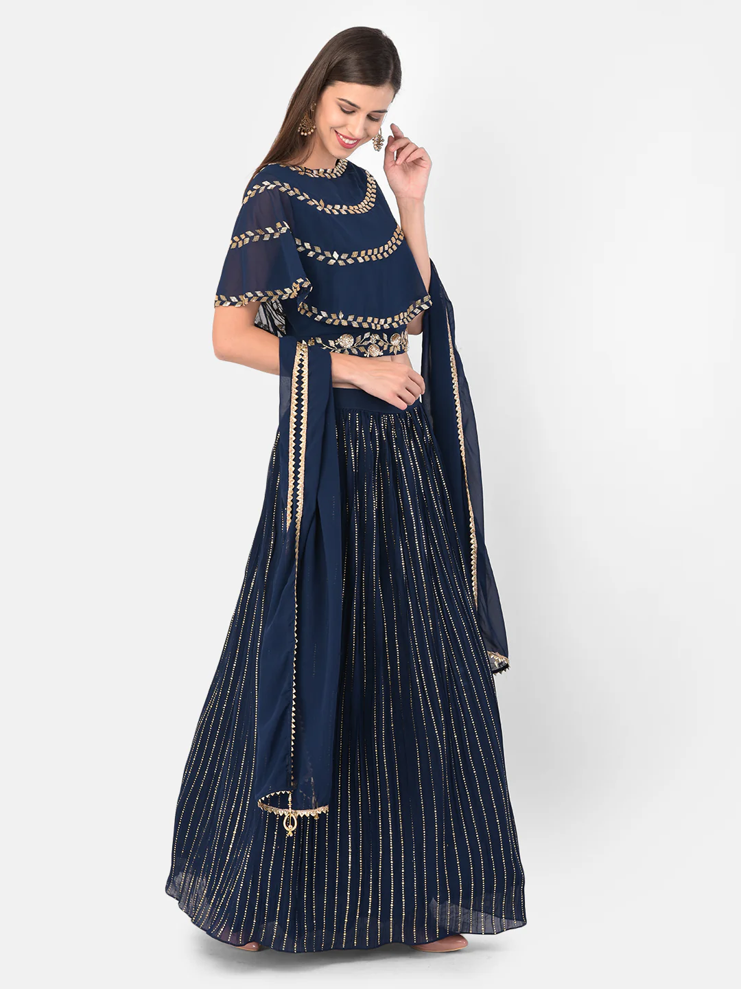 Neerus Peacock Color Georgette Fabric Ghagra Set - Image 2