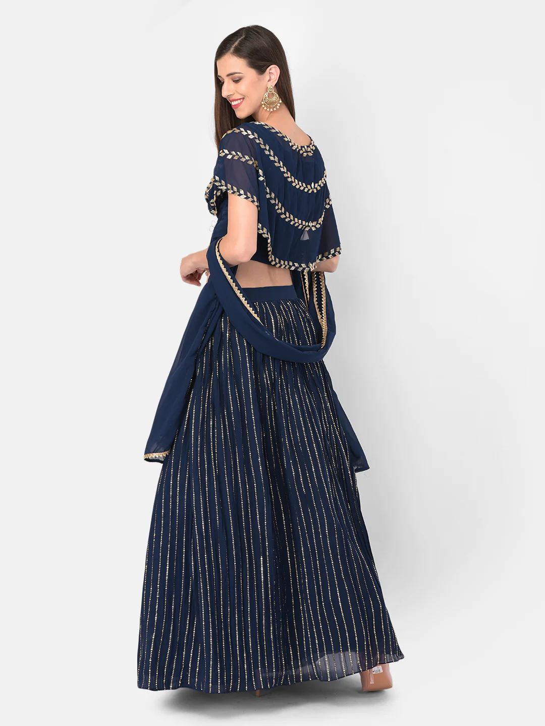 Neerus Peacock Color Georgette Fabric Ghagra Set - Image 3