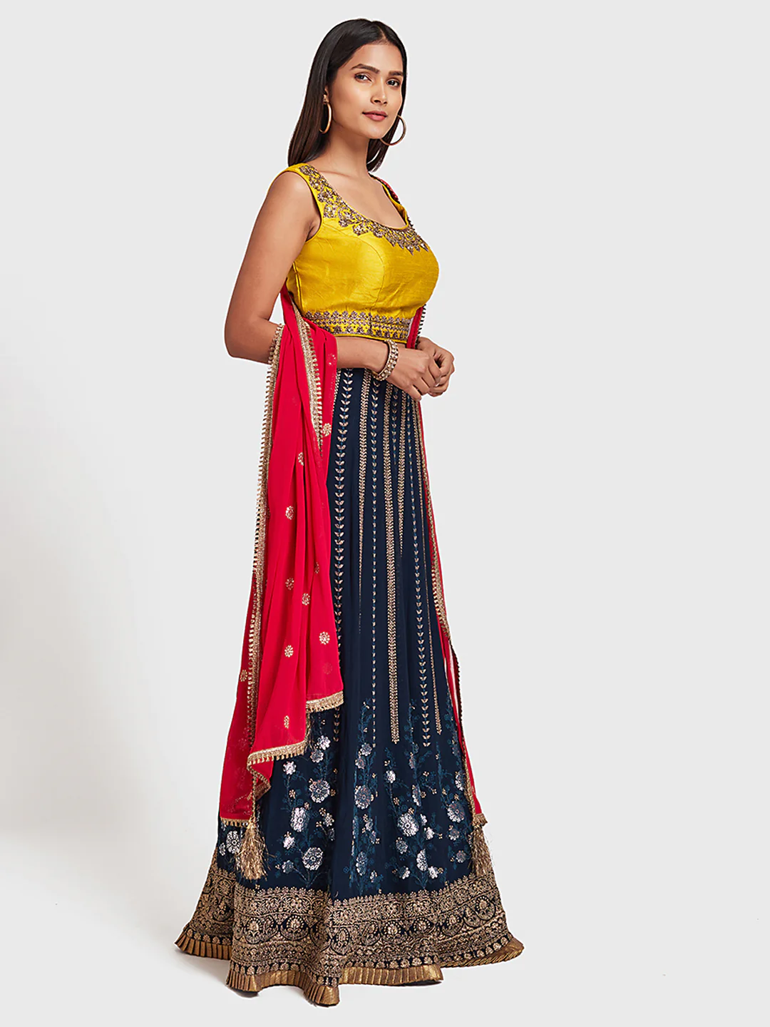 Neerus Peacock Color Georgette Fabric Ghagra Set - Image 2
