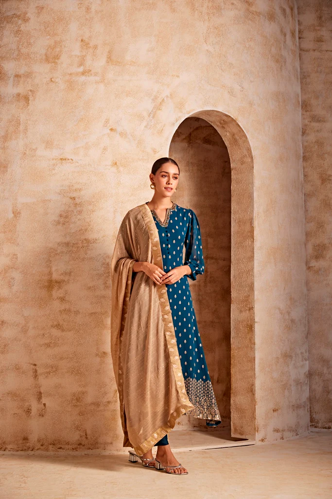 Neerus Peacock Color Georgette Fabric Kurta Set - Image 3