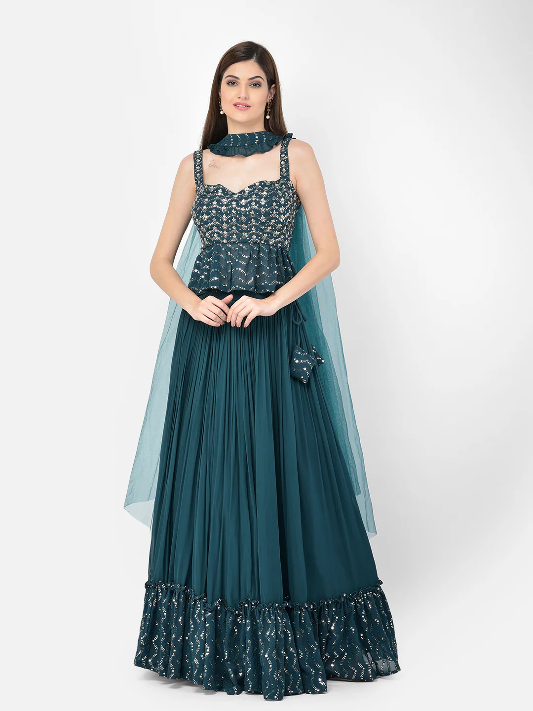 Neerus Peacock Color Georgette Fabric Lehenga Choli - Image 2