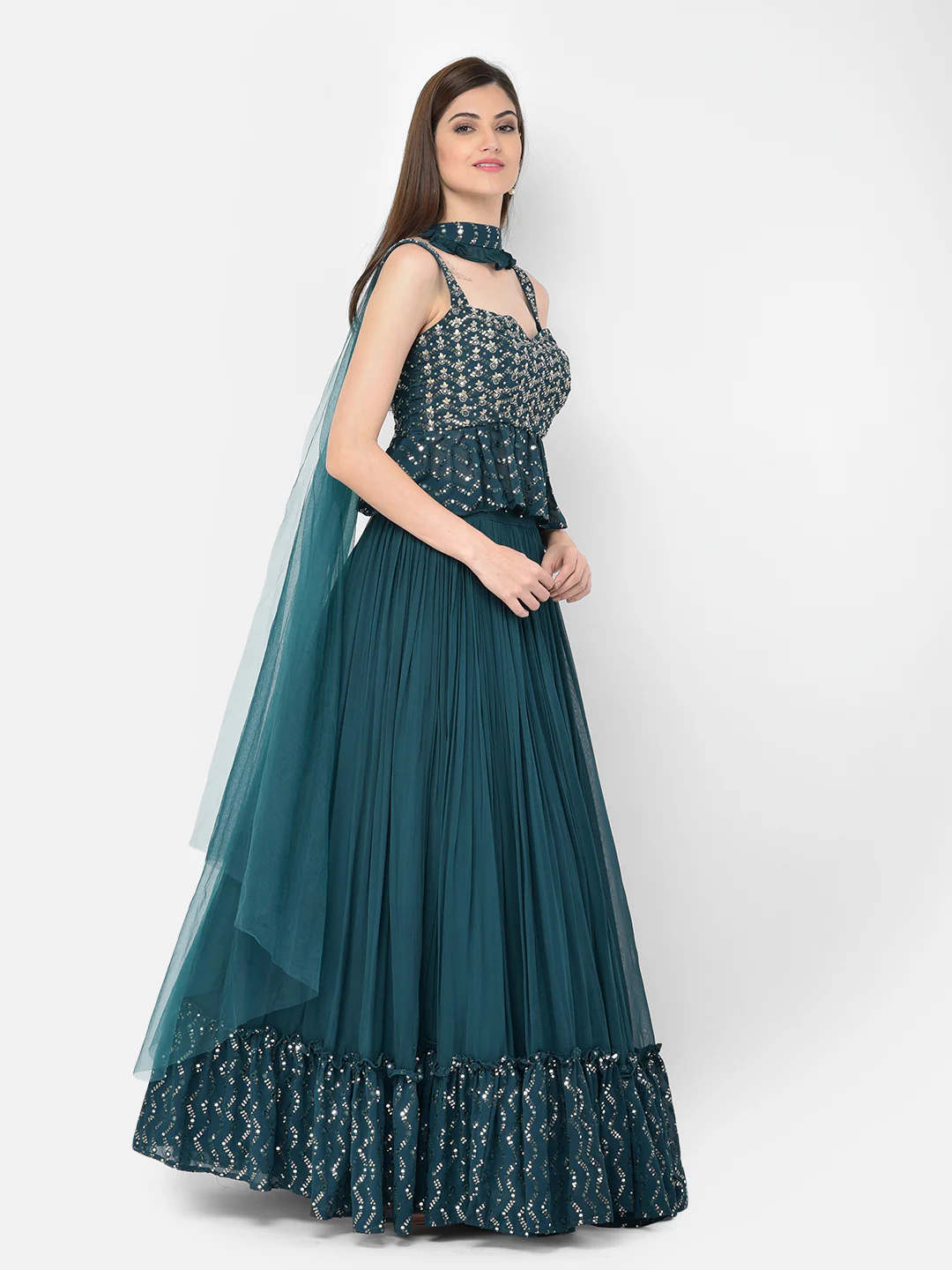 Neerus Peacock Color Georgette Fabric Lehenga Choli - Image 4