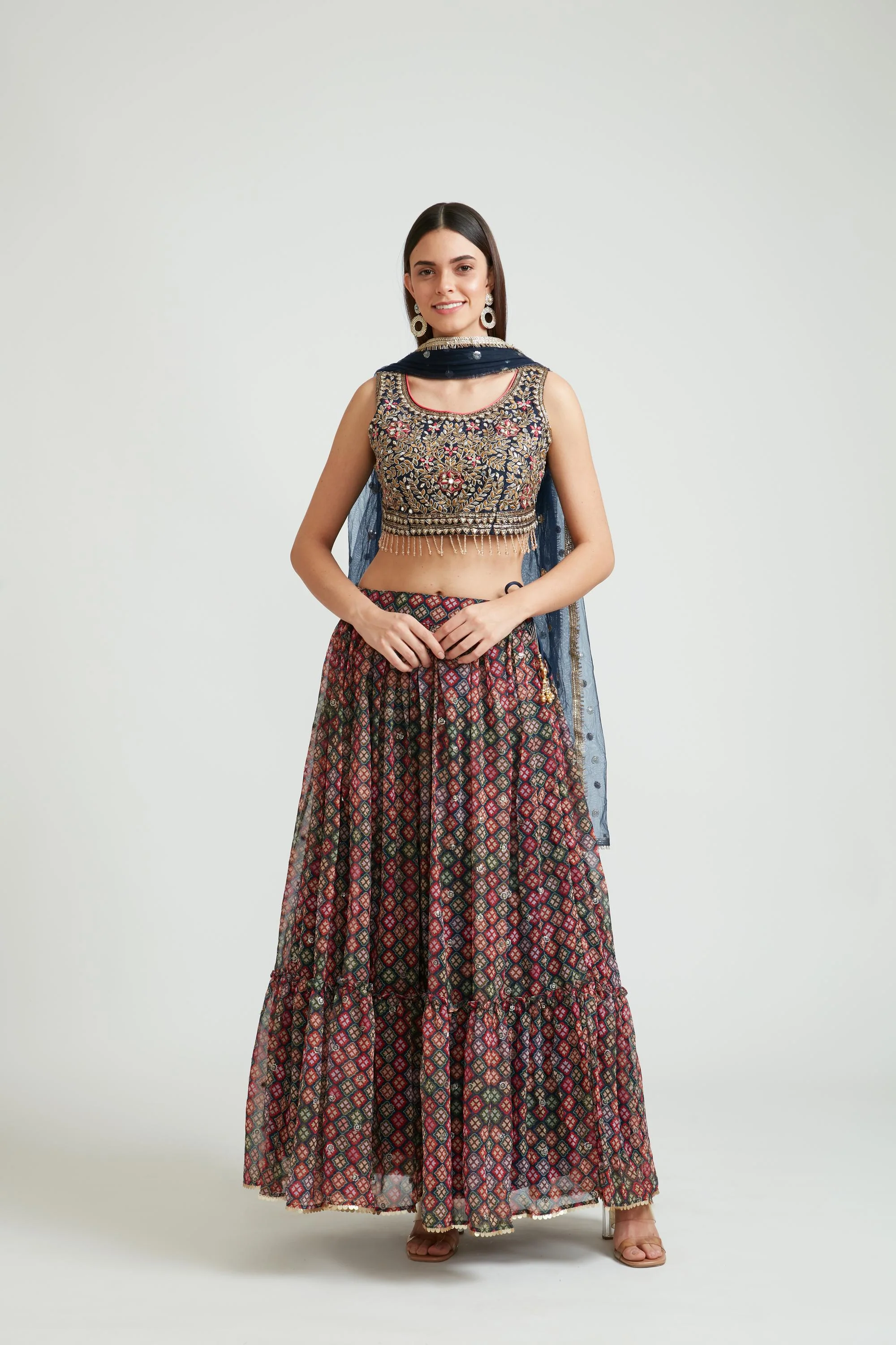 Neerus Peacock Color Georgette Fabric Lehenga Choli Set