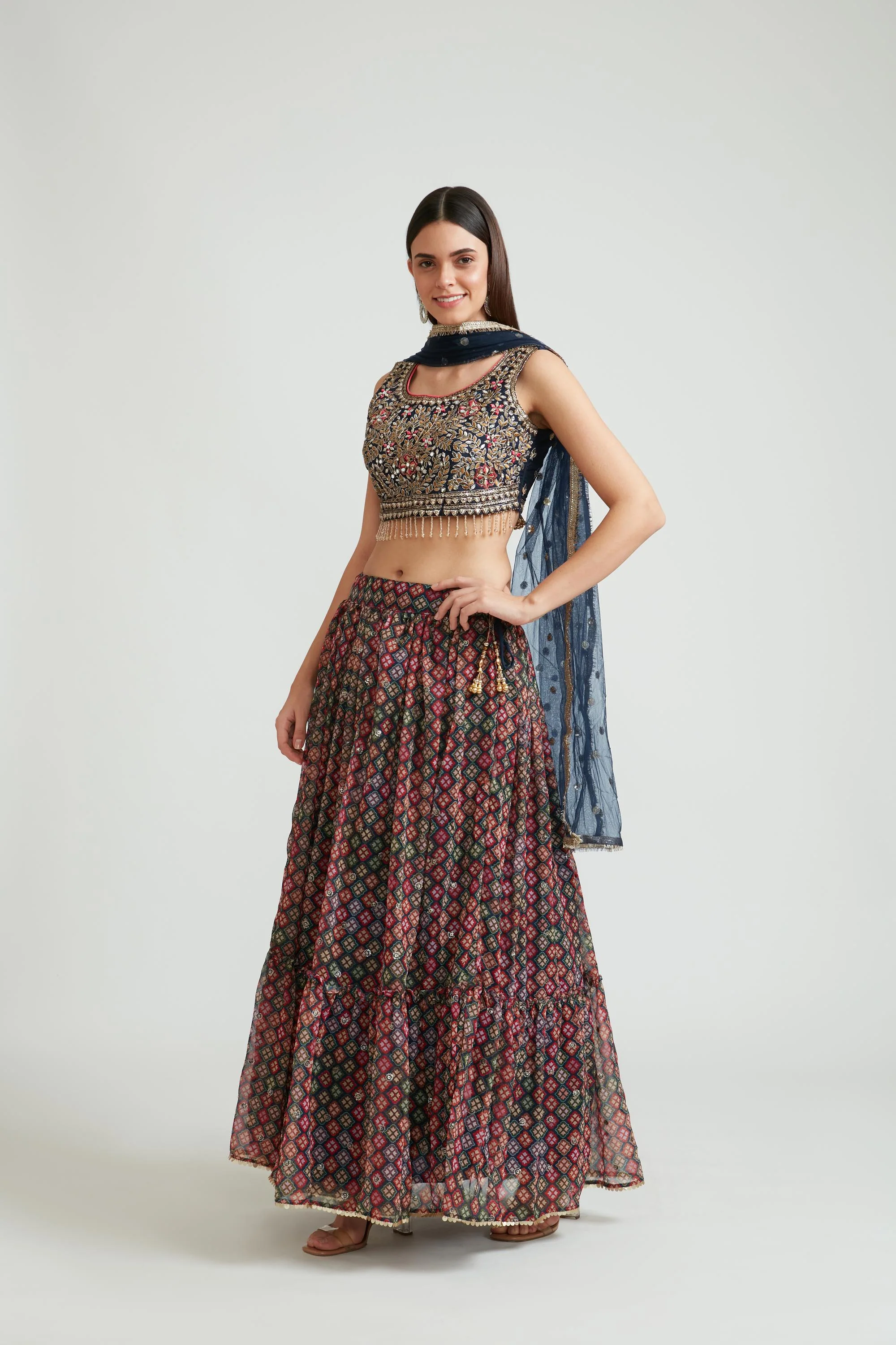 Neerus Peacock Color Georgette Fabric Lehenga Choli Set - Image 2