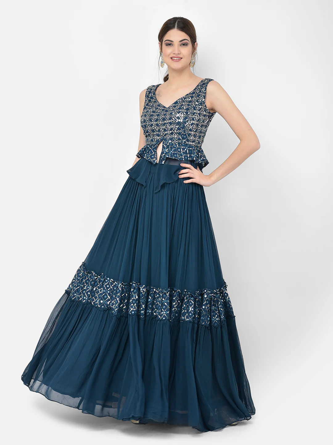 Neerus Peacock Color Georgette Fabric Salwar Kameez