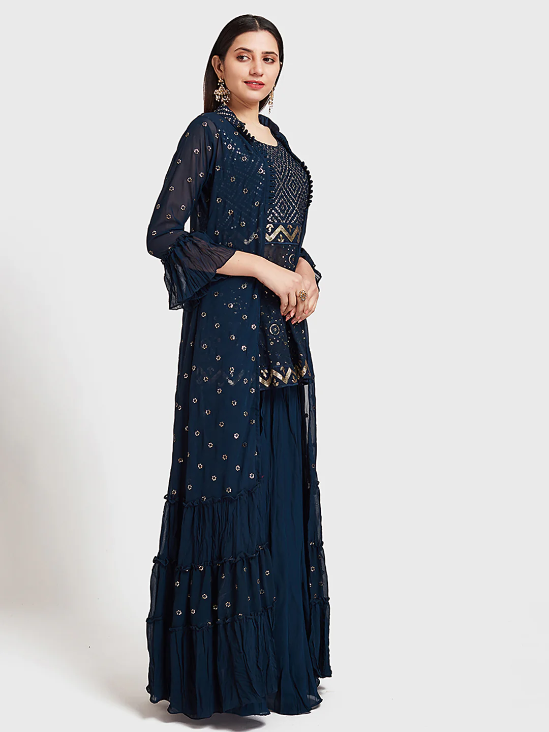 Neerus Peacock Color Georgette Fabric Suit-Fusion - Image 3