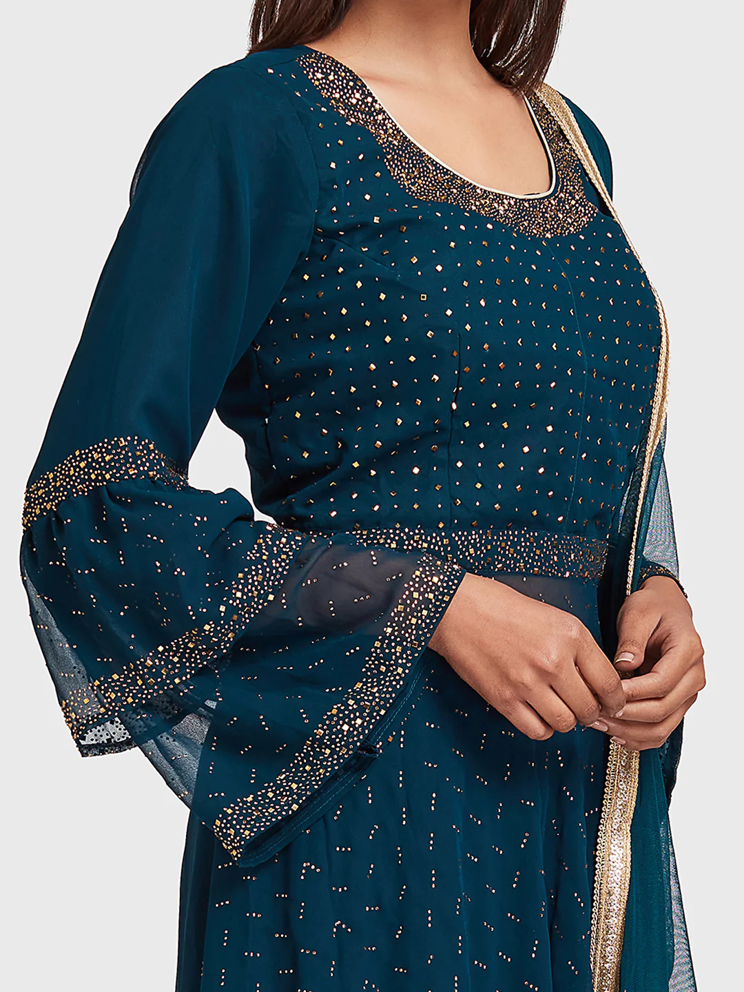 Neerus Peacock Color Georgette Fabric Suit-Gharara - Image 4