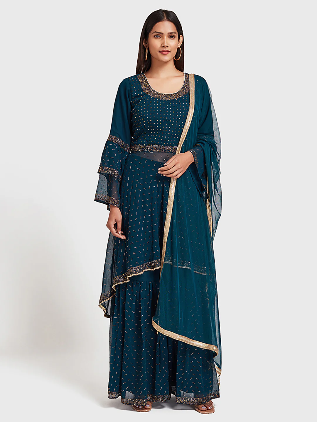 Neerus Peacock Color Georgette Fabric Suit-Gharara - Image 7