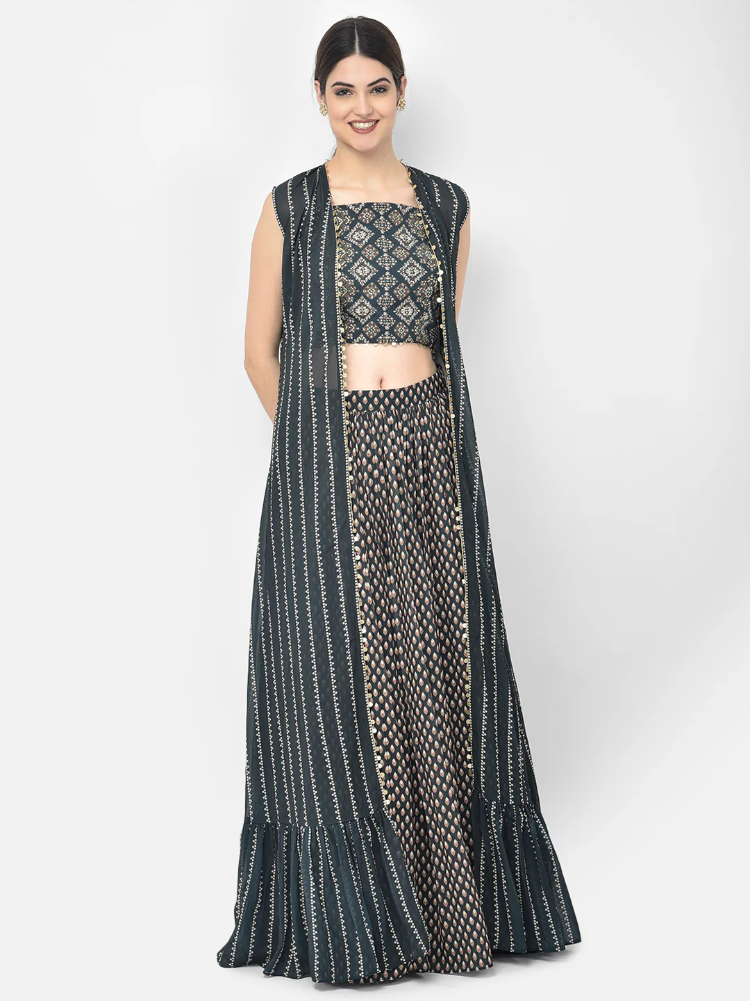 Neerus Peacock Color Georgette Fabric Suit Set - Image 7