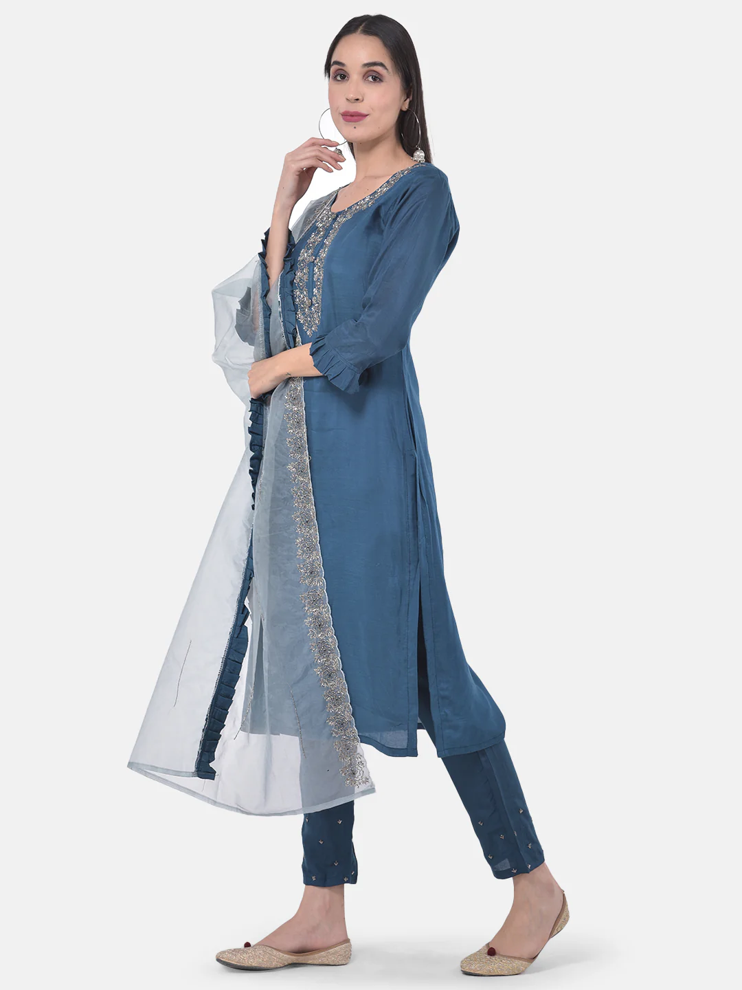 Neerus Peacock Color Muslin Fabric Suit-Pant - Image 2