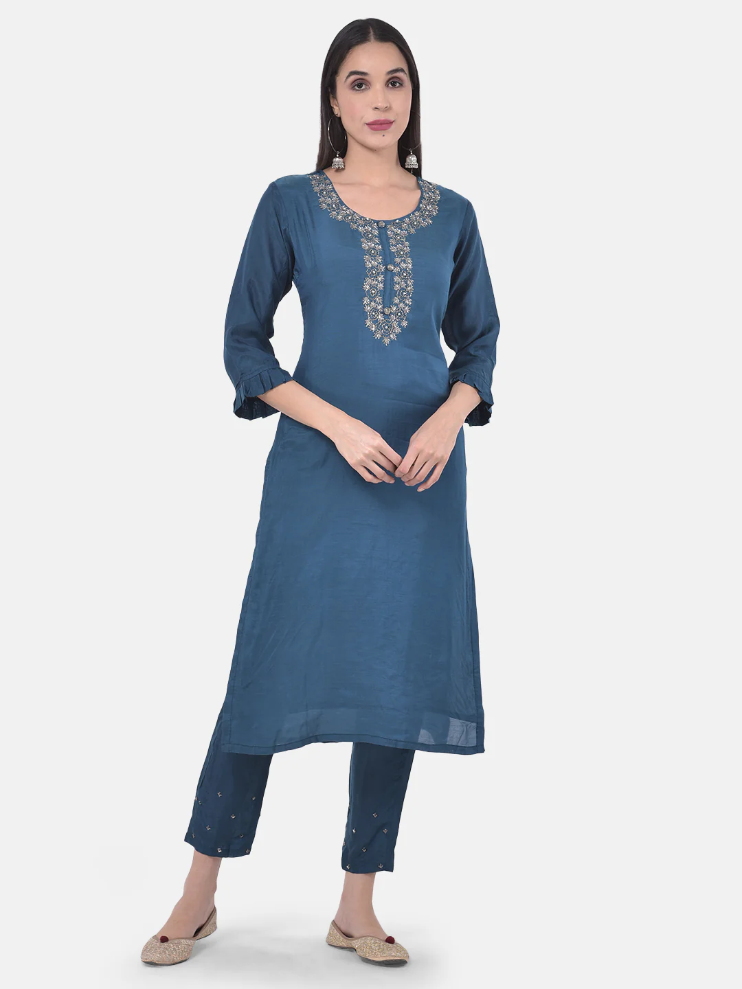 Neerus Peacock Color Muslin Fabric Suit-Pant - Image 7