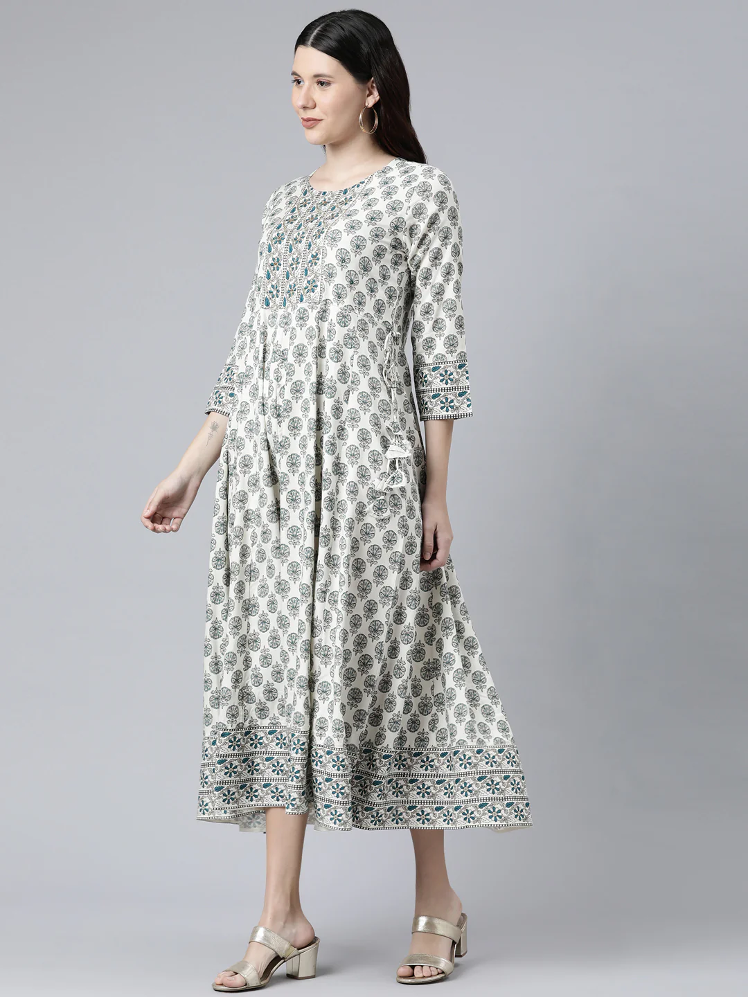 Neerus Peacock Color Rayon Fabric Kurta - Image 2