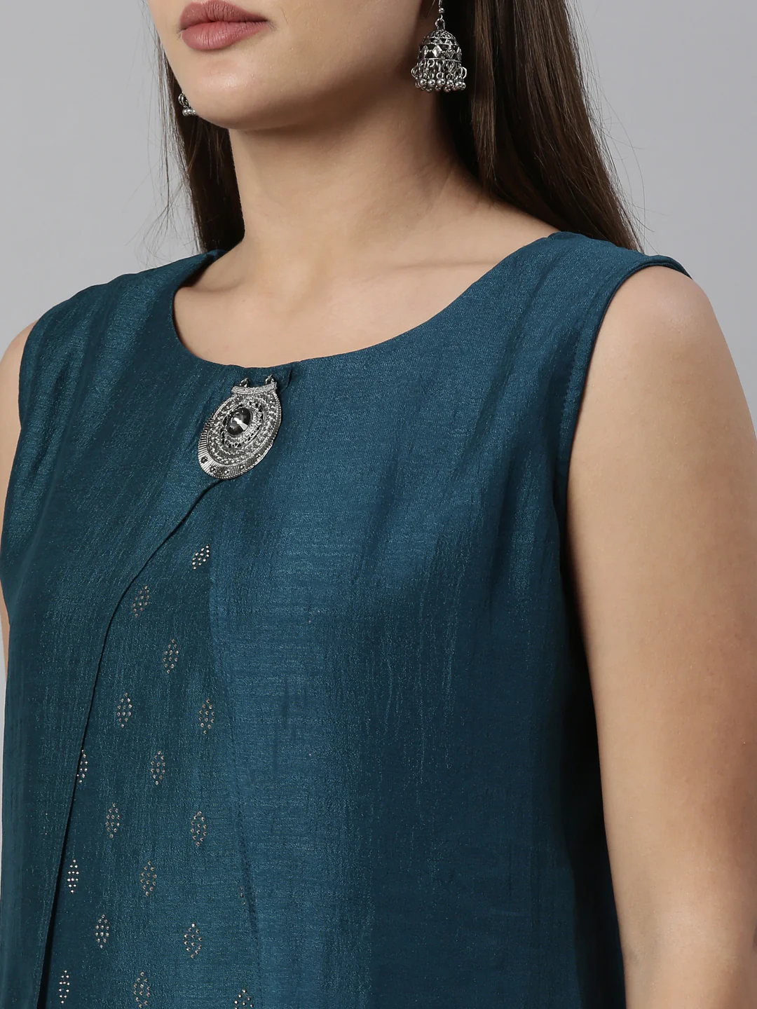 Neerus Peacock Color Silk Fabric Kurta - Image 7