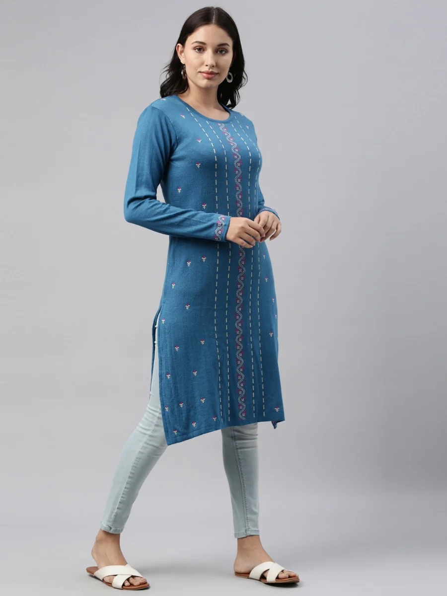 Neerus Peacock Color Winter Wear Kurtha