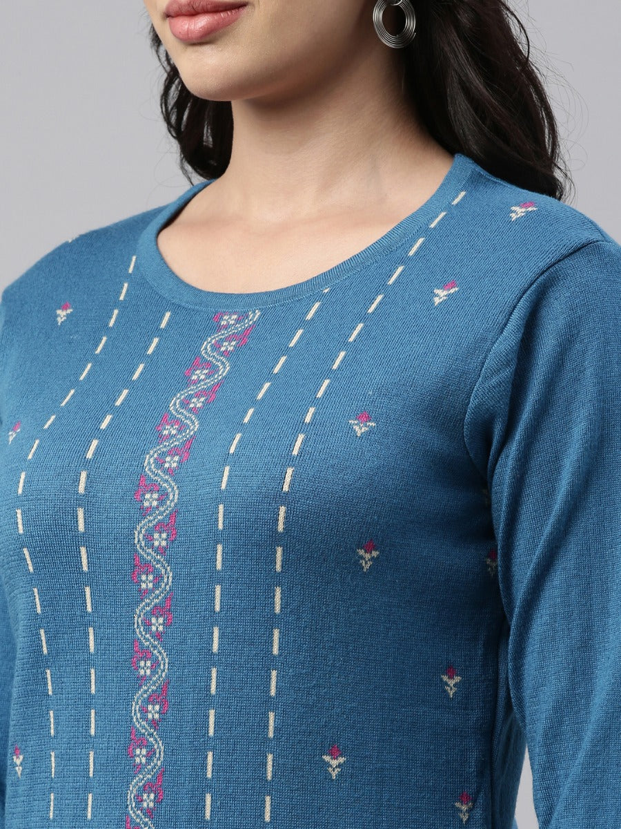 Neerus Peacock Color Winter Wear Kurtha - Image 3