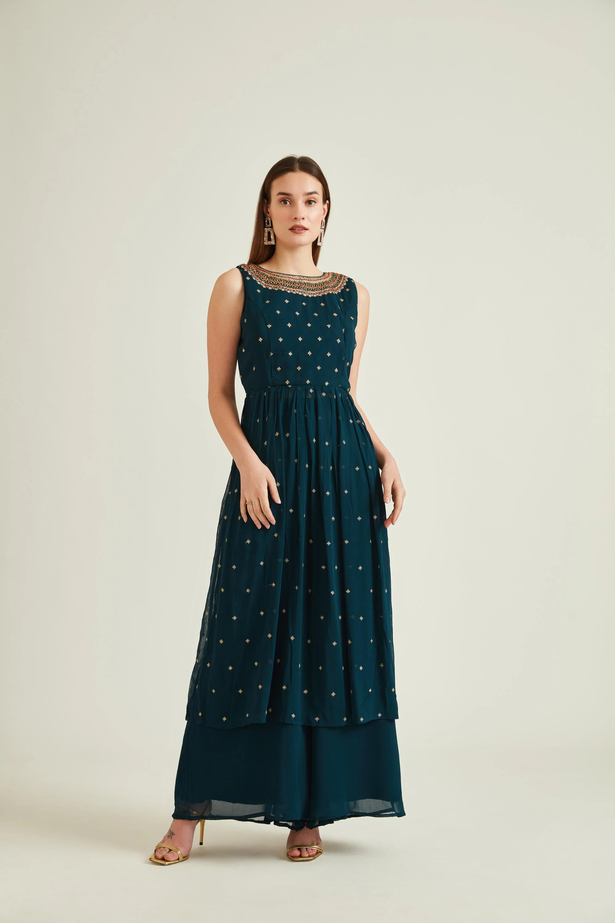Neerus Peacock Colour Georgette Fabric Suit