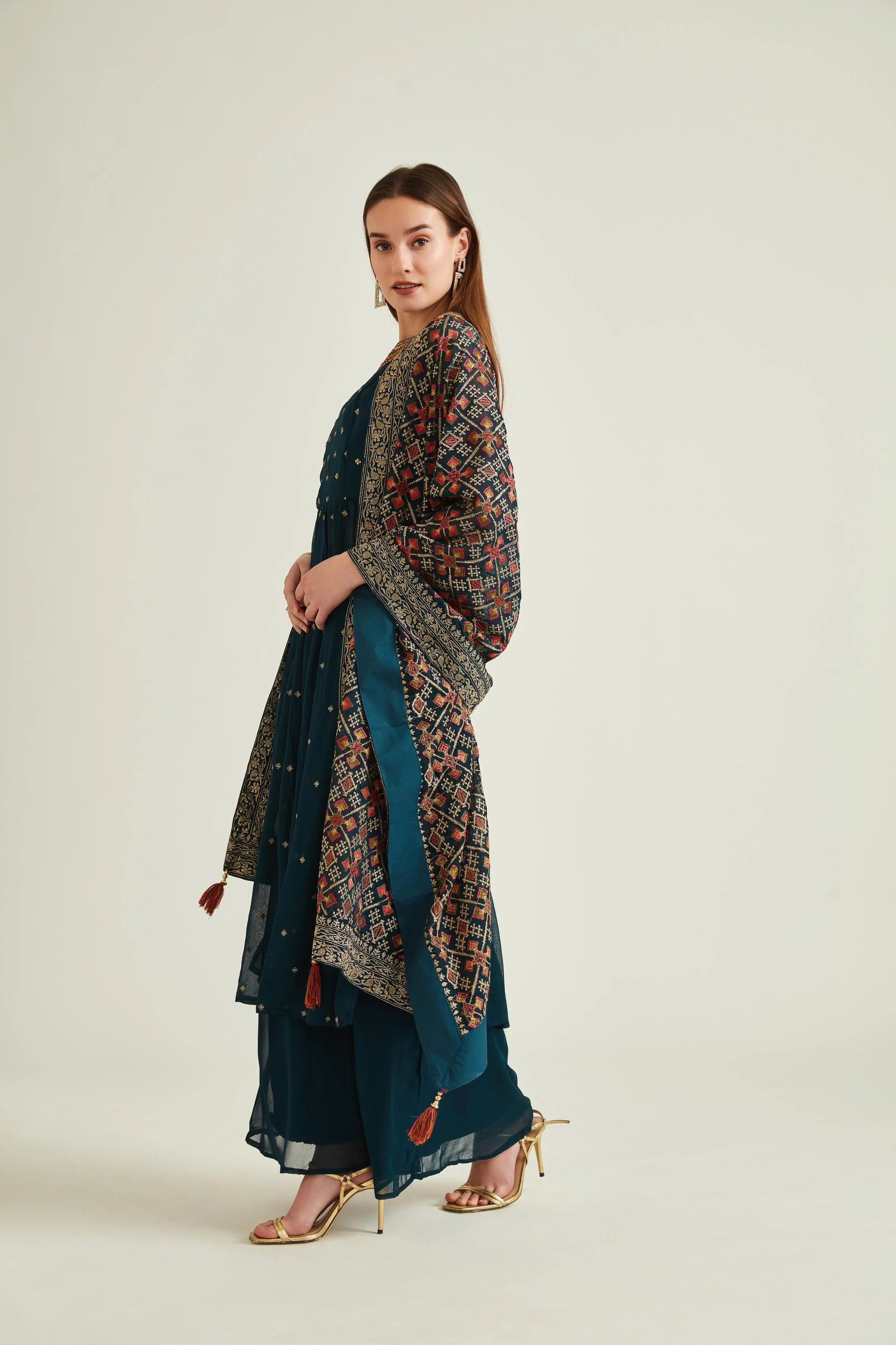 Neerus Peacock Colour Georgette Fabric Suit - Image 2