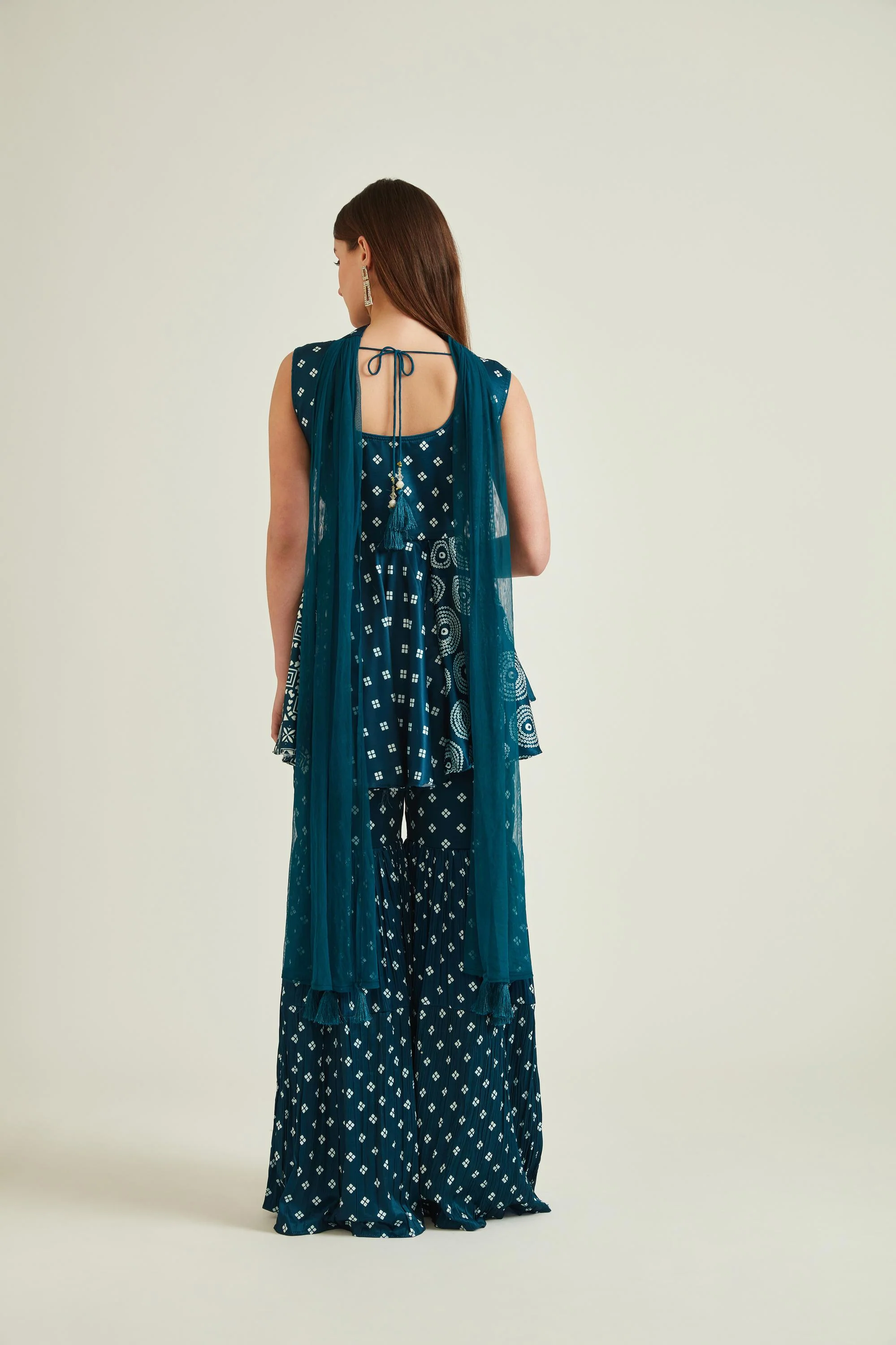 Neerus Peacock Colour Satin Fabric Suit - Image 2