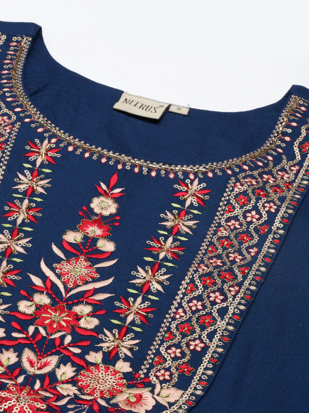 Neerus Peacock Straight Straight Cotton Kurta - Image 6