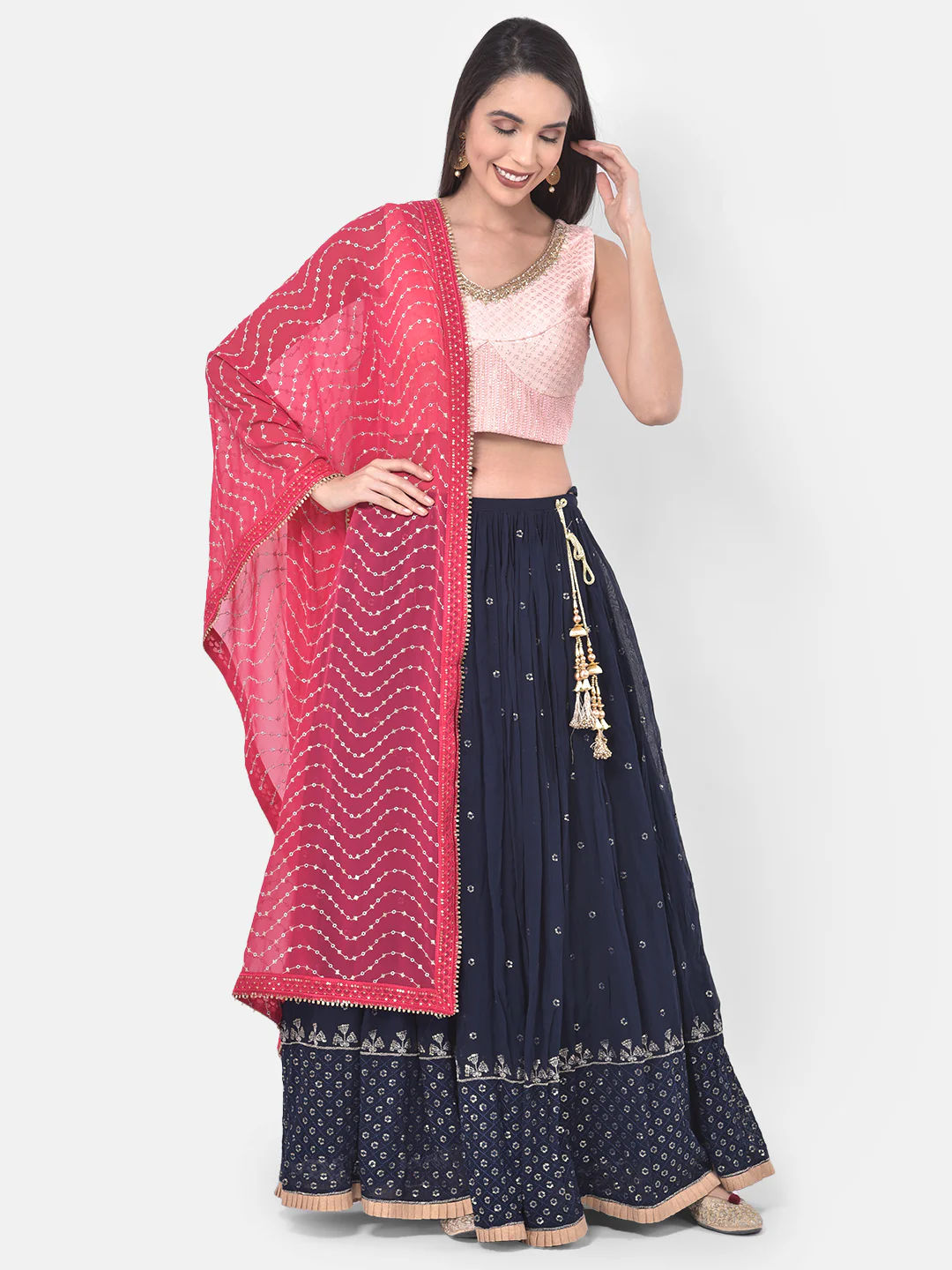Neerus Pink & Blue Embellished Lehenga Set