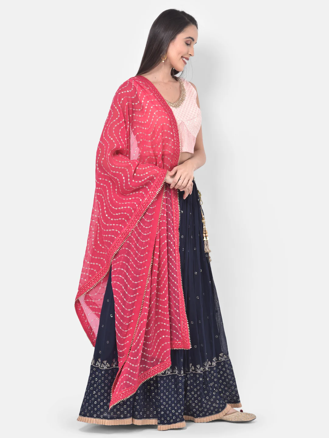 Neerus Pink & Blue Embellished Lehenga Set - Image 2