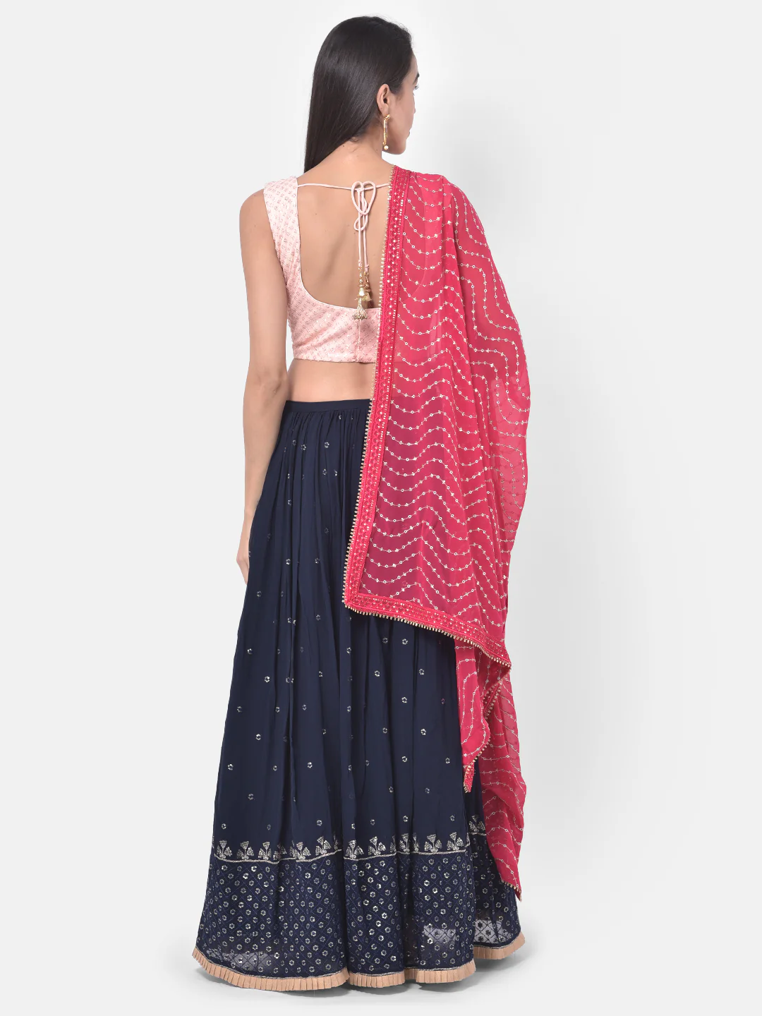 Neerus Pink & Blue Embellished Lehenga Set - Image 4