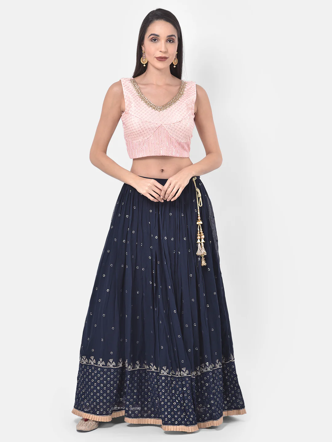 Neerus Pink & Blue Embellished Lehenga Set - Image 9