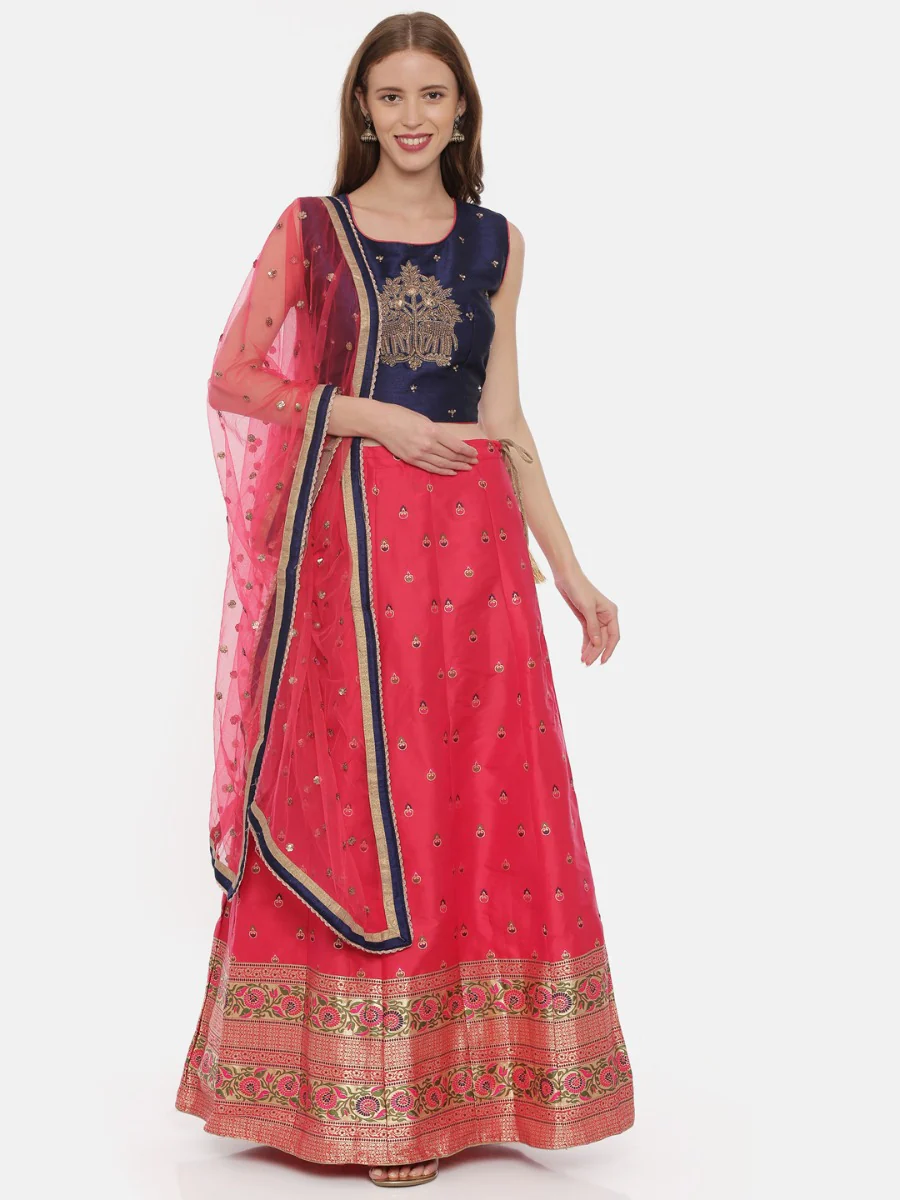 Neerus Pink & Blue Embellished Lehenga Set