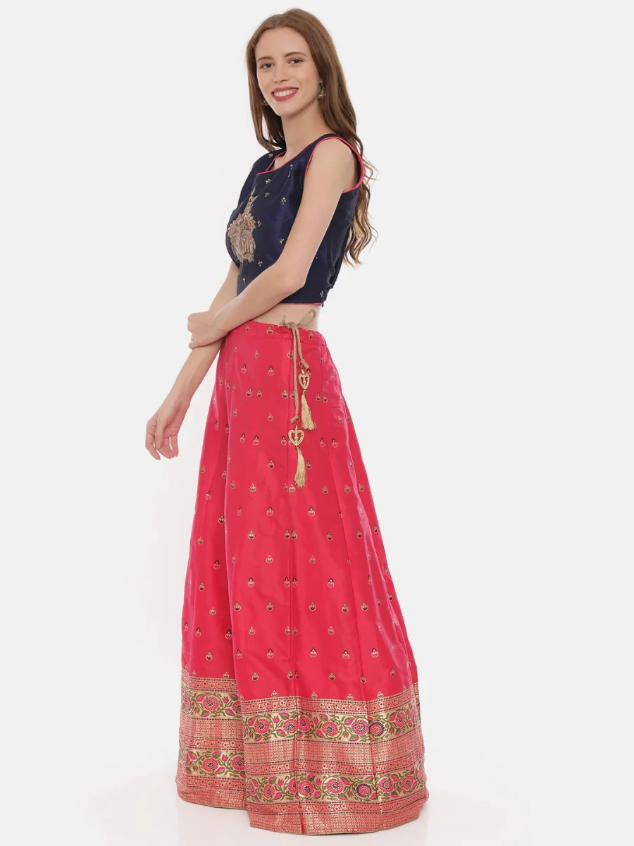 Neerus Pink & Blue Embellished Lehenga Set - Image 2