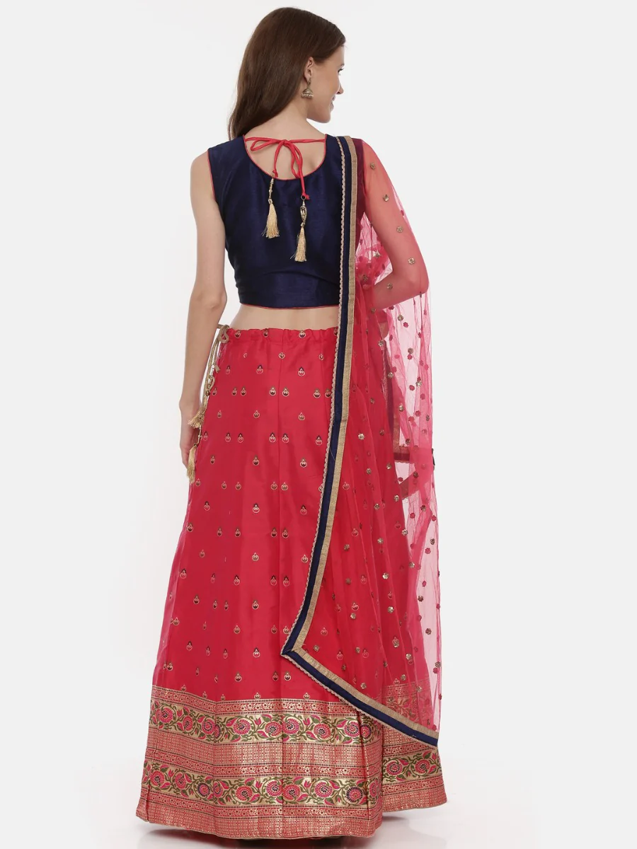 Neerus Pink & Blue Embellished Lehenga Set - Image 4