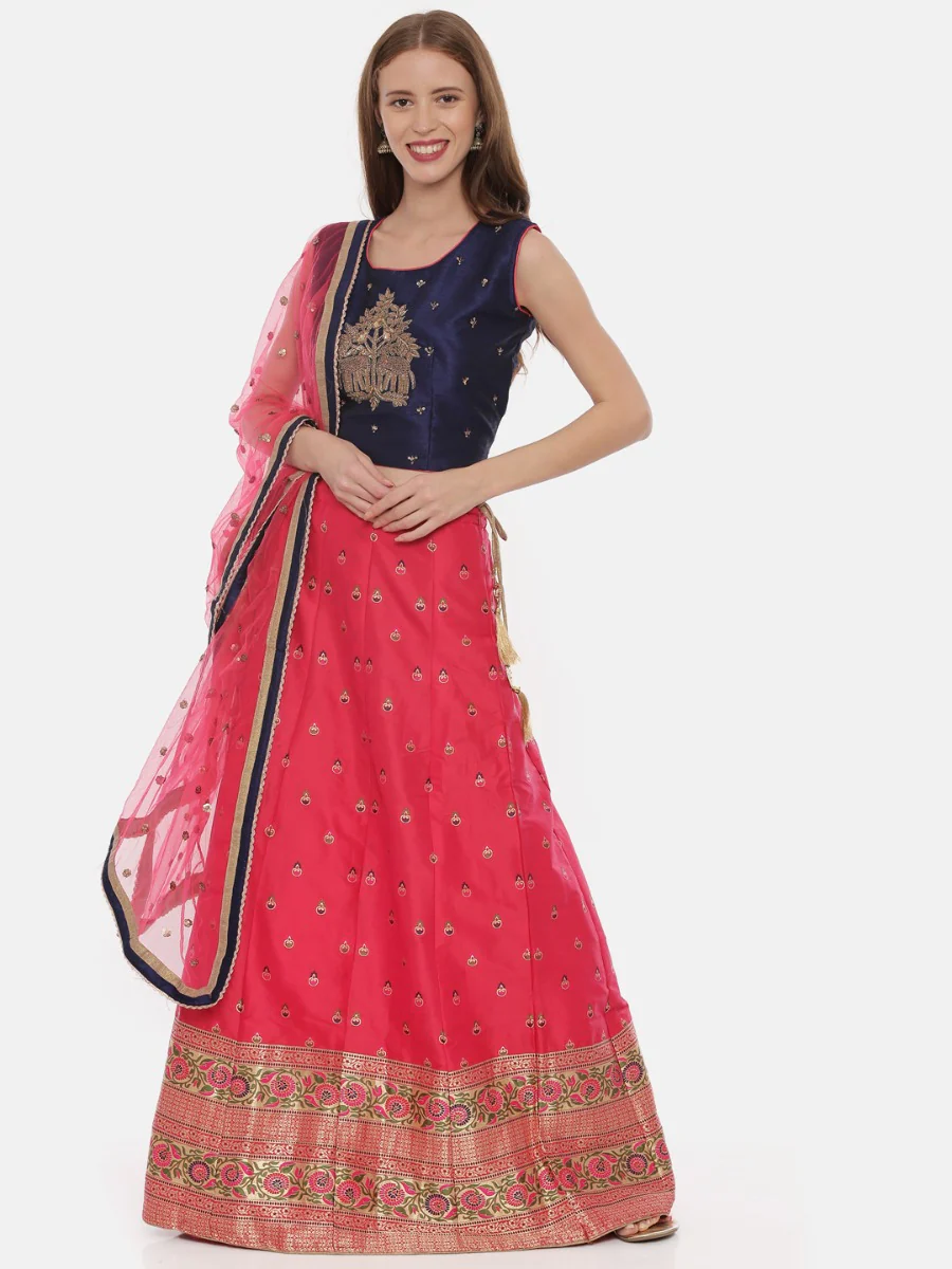 Neerus Pink & Blue Embellished Lehenga Set - Image 5