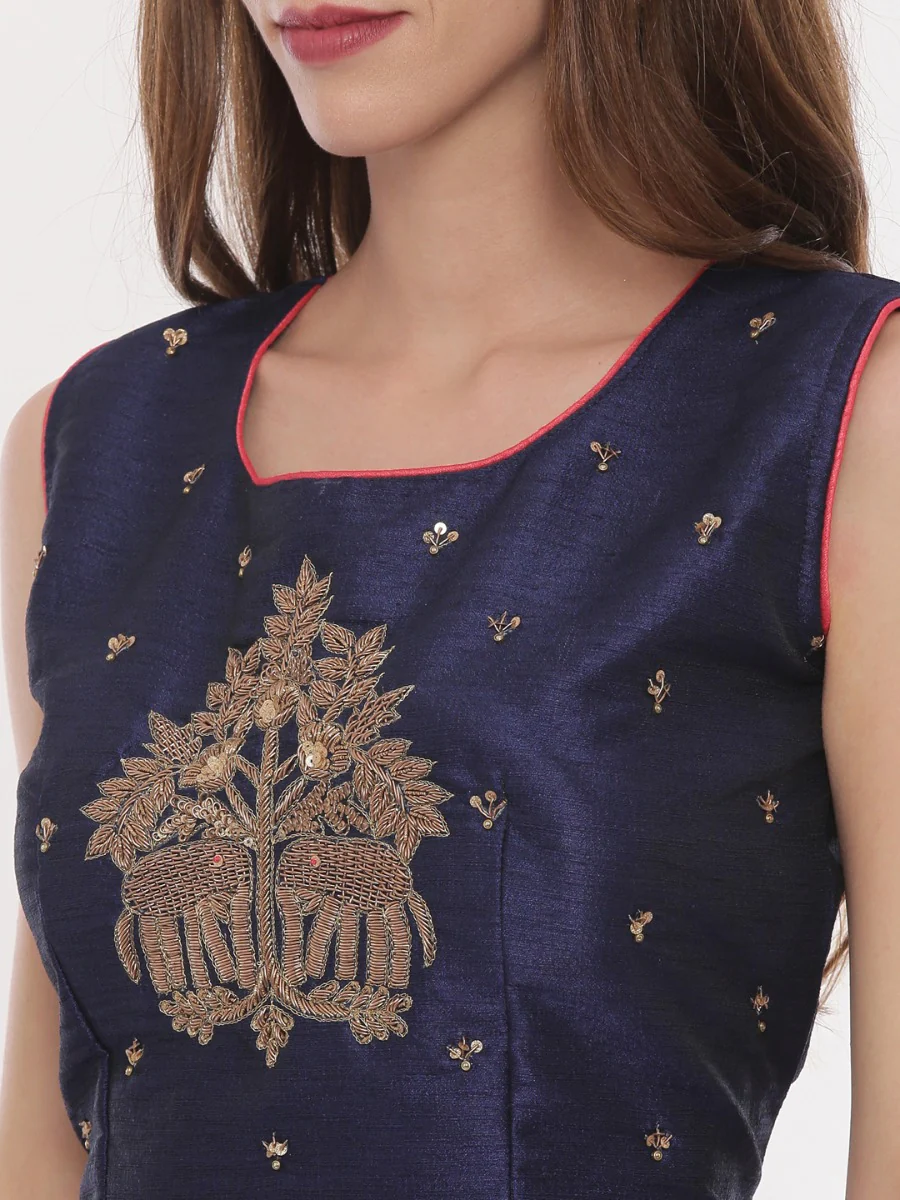 Neerus Pink & Blue Embellished Lehenga Set - Image 7