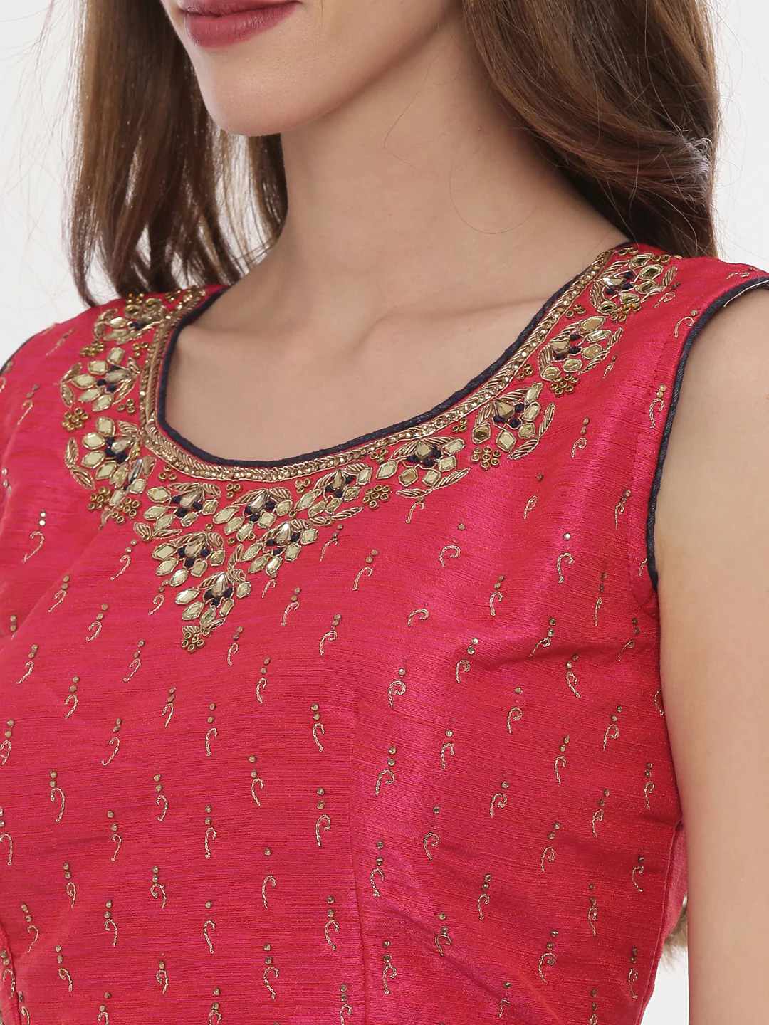 Neerus Pink & Blue Zari Lehenga Set - Image 3