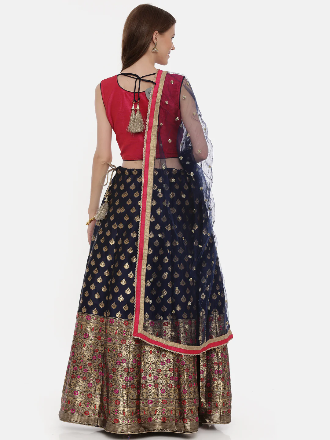 Neerus Pink & Blue Zari Lehenga Set - Image 6