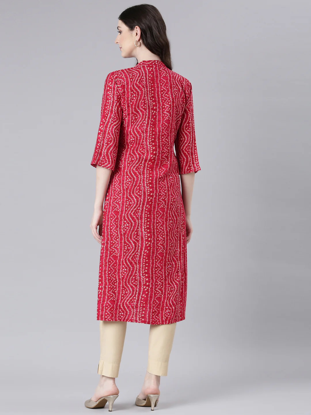 Neerus Pink Casual Bandhani Straight Kurta - Image 3