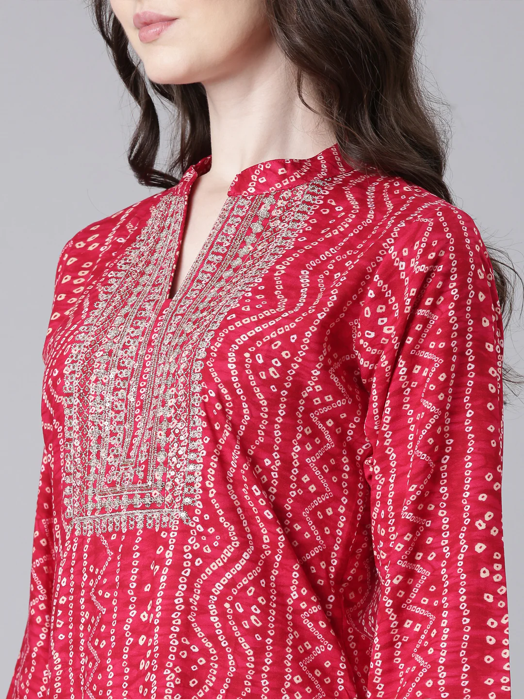Neerus Pink Casual Bandhani Straight Kurta - Image 4