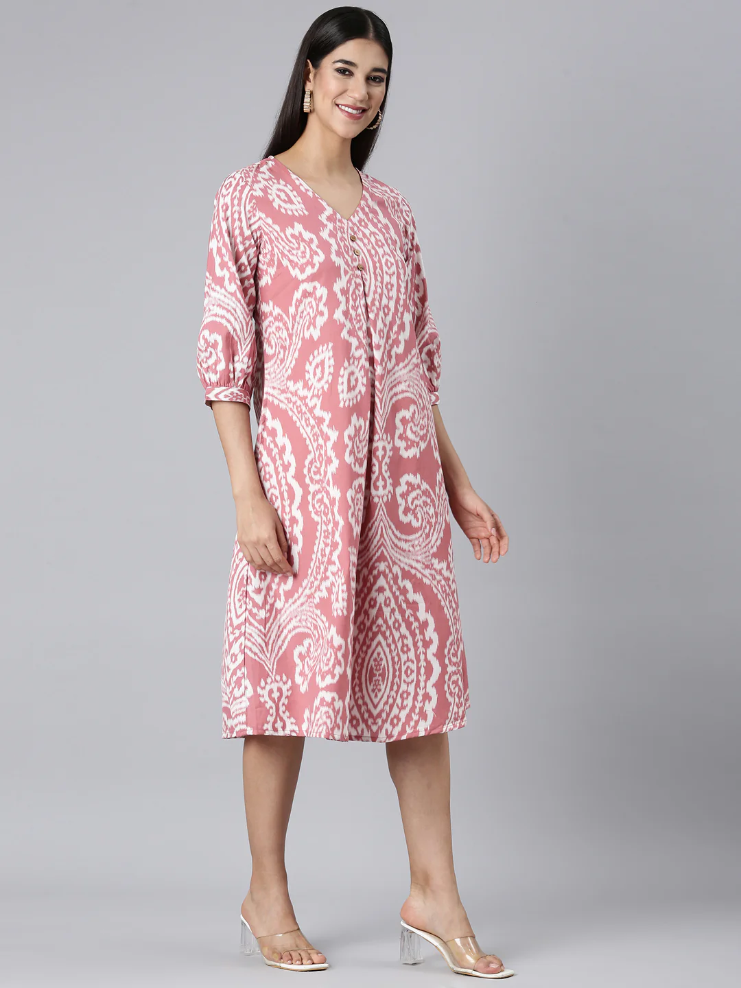Neerus Pink Casual Floral A-Line Kurta - Image 2