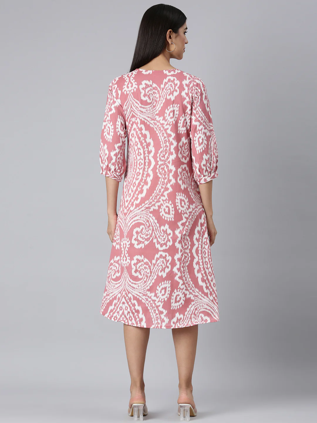 Neerus Pink Casual Floral A-Line Kurta - Image 3