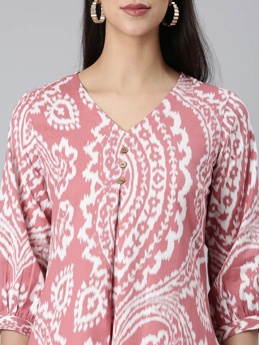 Neerus Pink Casual Floral A-Line Kurta - Image 4