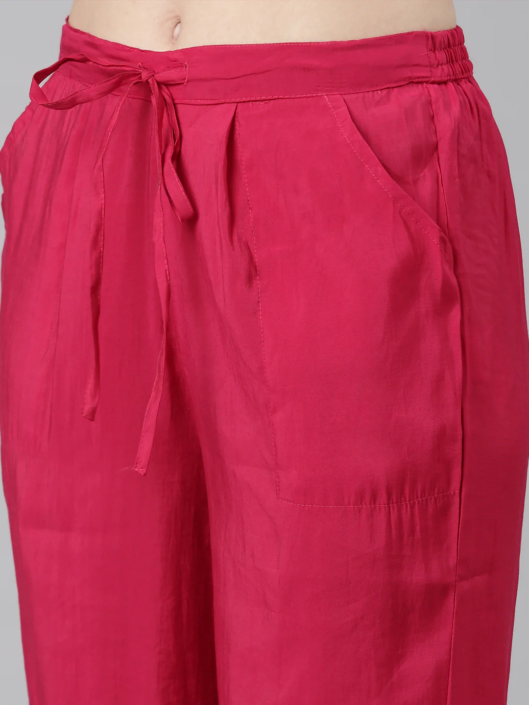 Neerus Pink Casual Floral Anarkali Kurta and Trousers With Dupatta - Image 7